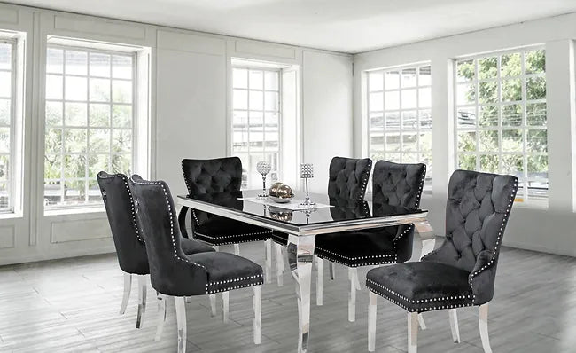 Black Glass Top Table with 6 Chairs