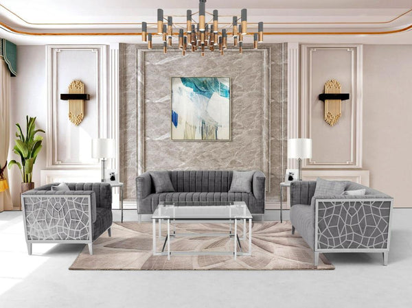 Ariel 3PC Sofa Set Grey