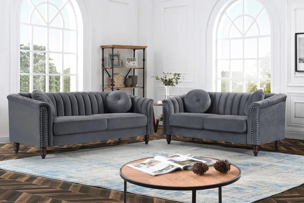 Grey Velvet Sofa Set