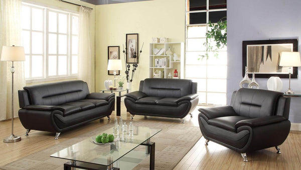 Black Bonded Leather 3 Pcs Living Set